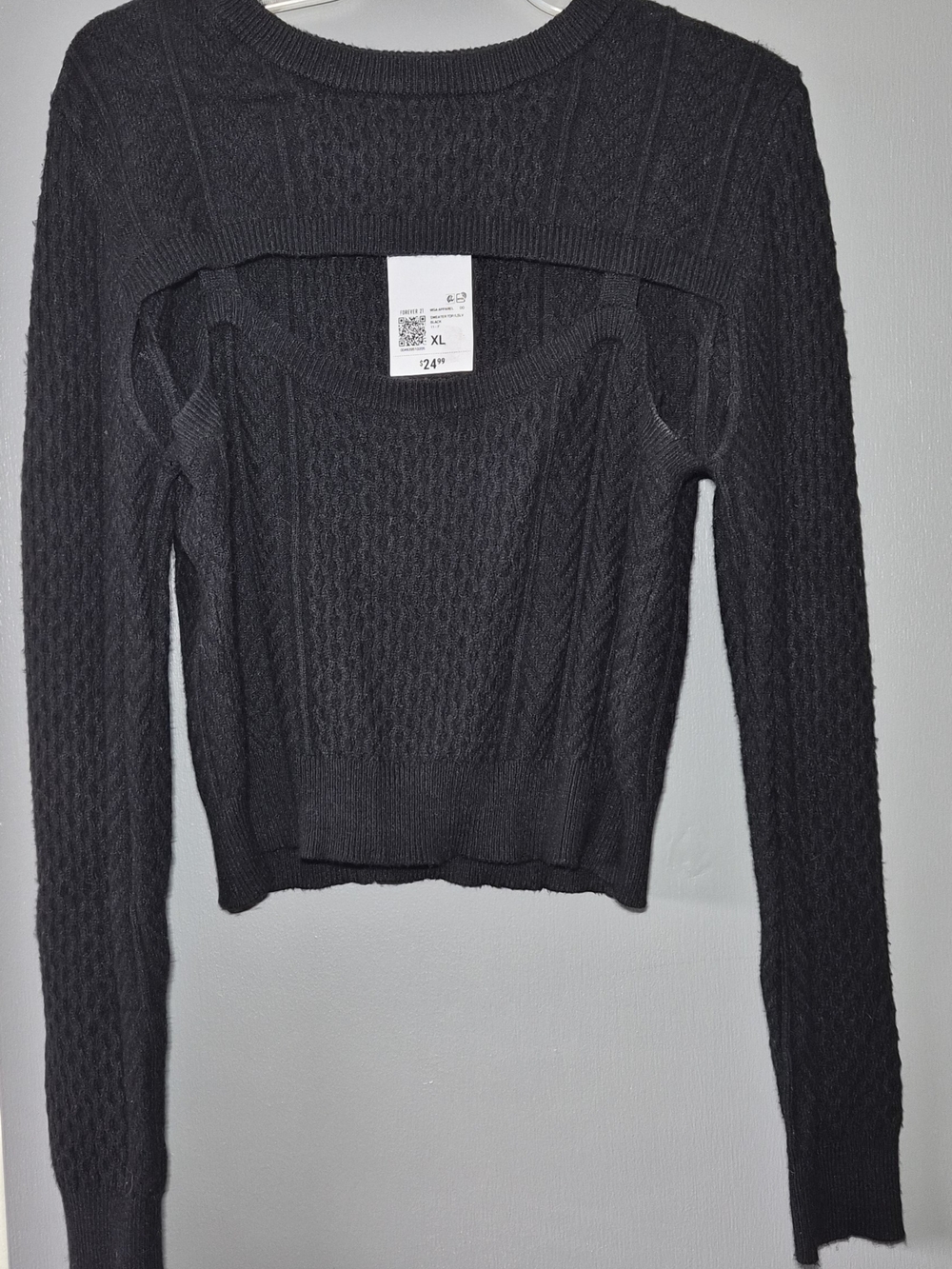 Forever 21 Black Cable-Knit Scoop Neck Sweater